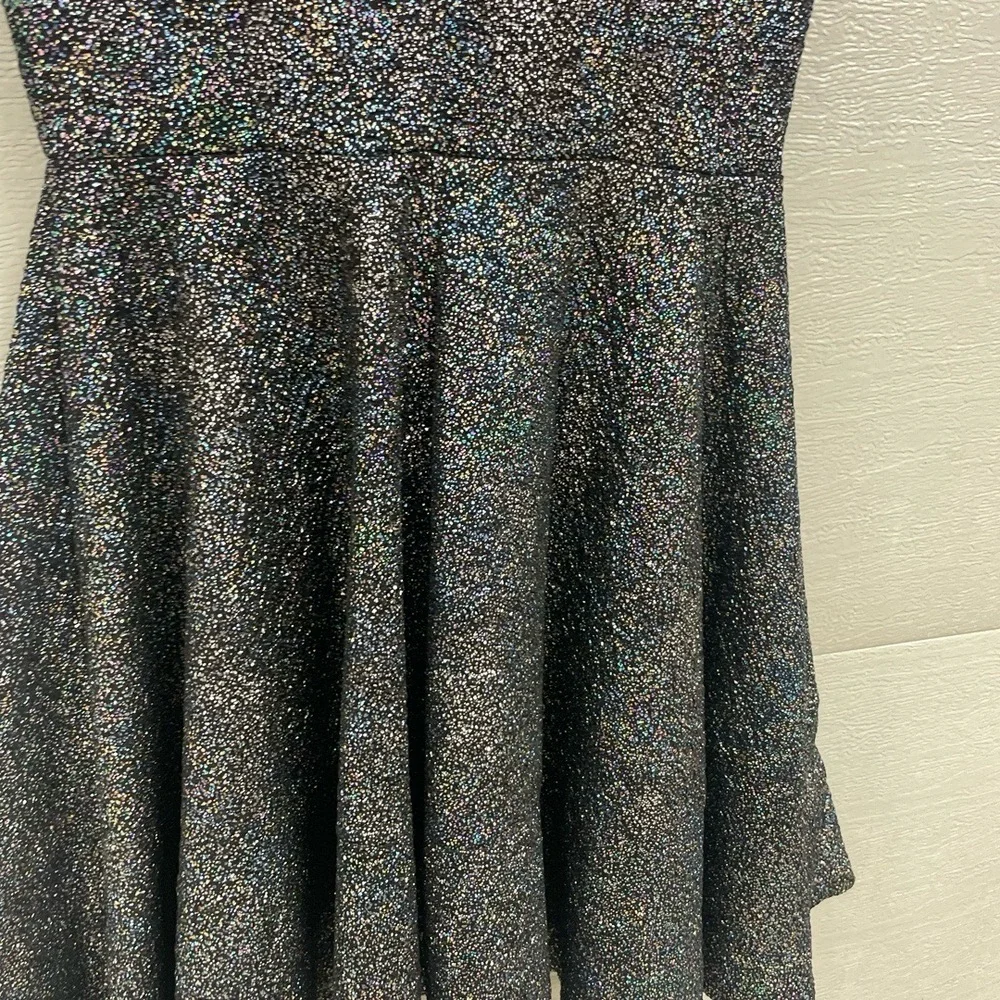 Bar III Black Metallic Shimmer V Neck Sparkly Stretch Party A Line Dress Petite
